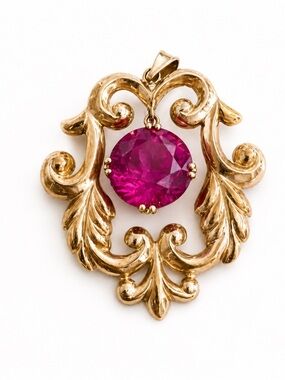 Antique Chinese Gold & Pink Sapphire Pendant